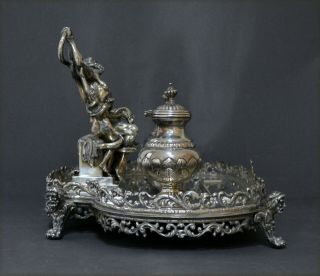 EXTRAORDINARY LARGE 3.  5KG HEAVY MARKED SPANISH SOLID SILVER LAOCOON INKSTAND 5