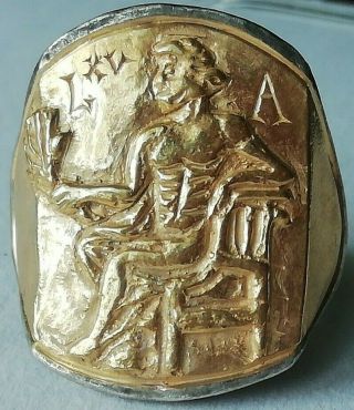 Rare Ancient Roman Silver Legionnaire Ring With Apollo Inlaid Gold 24k Unique