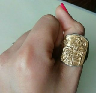 RARE ANCIENT ROMAN SILVER LEGIONNAIRE RING WITH APOLLO INLAID GOLD 24K UNIQUE 4