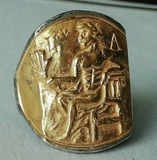 RARE ANCIENT ROMAN SILVER LEGIONNAIRE RING WITH APOLLO INLAID GOLD 24K UNIQUE 6