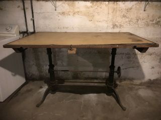 Early 20th Century Eugene Dietzgen Double Pedestal Castiron Drafting Table