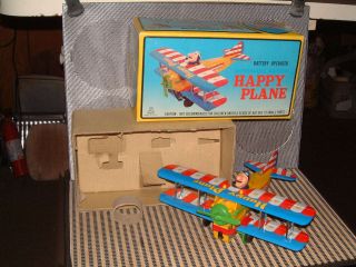 Tps Vintage Battery Operated Happy Plane Perfectly W/original Box T.  P.  S.