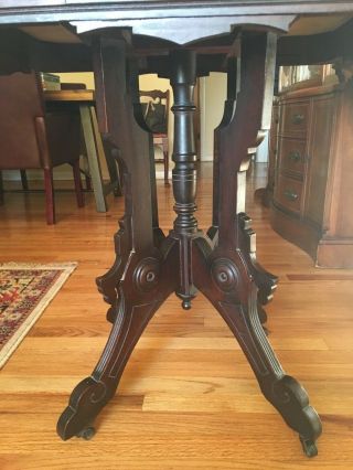 Victorian Eastlake Carved Dark Walnut and Marble Top Parlor Table 3