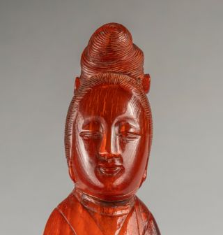 Chinese Antique Carved Horn Figure Of Lady With Wood Stand,  1890 - 1930 6