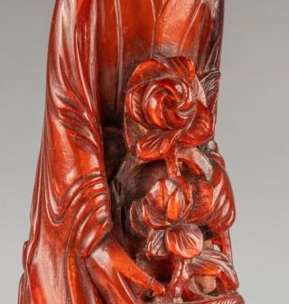 Chinese Antique Carved Horn Figure Of Lady With Wood Stand,  1890 - 1930 7