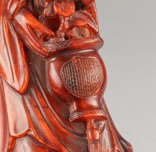 Chinese Antique Carved Horn Figure Of Lady With Wood Stand,  1890 - 1930 8