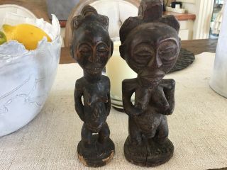 Africa Rwanda,  Two Antique African Women,  Wood Carving.  18th Century