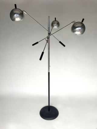 Vintage Mid Century 3 Arm Floor Chrome Ball Lamp Arredoluce Sonneman Triennale