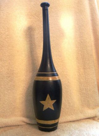 Vintage Painted Black Wood Exercise Weight Juggling Pin With Ivory Color Star