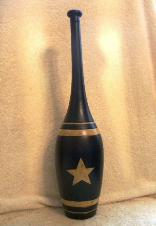 Vintage Painted Black Wood Exercise Weight Juggling Pin With Ivory Color Star 2