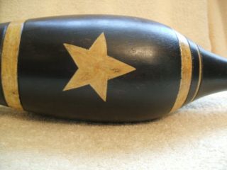 Vintage Painted Black Wood Exercise Weight Juggling Pin With Ivory Color Star 8