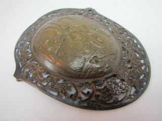 Antique Pin Trinket Tray Evil Mans Head Pub Tavern Scene Bronze Brass Ornate 10