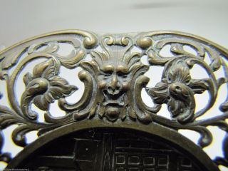 Antique Pin Trinket Tray Evil Mans Head Pub Tavern Scene Bronze Brass Ornate 3