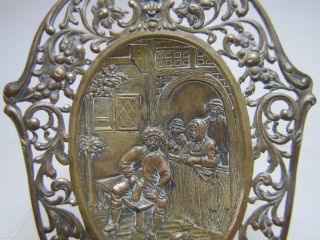 Antique Pin Trinket Tray Evil Mans Head Pub Tavern Scene Bronze Brass Ornate 5