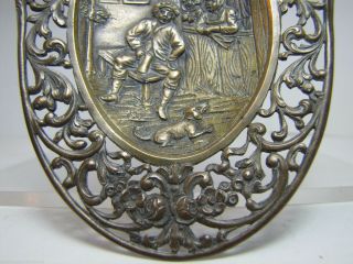 Antique Pin Trinket Tray Evil Mans Head Pub Tavern Scene Bronze Brass Ornate 6