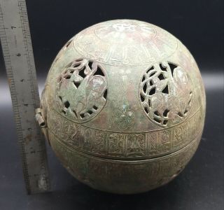 Very Old Antique Qulity Sliver Enlaid Bronze Islamic Incense Burner Ball Box 10