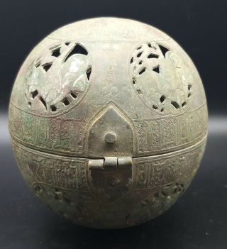 Very Old Antique Qulity Sliver Enlaid Bronze Islamic Incense Burner Ball Box 2