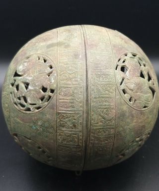 Very Old Antique Qulity Sliver Enlaid Bronze Islamic Incense Burner Ball Box 4