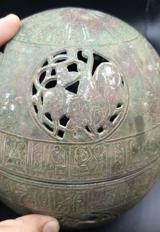 Very Old Antique Qulity Sliver Enlaid Bronze Islamic Incense Burner Ball Box 5