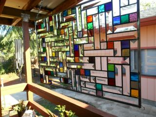 Multi Colored Stained Glass Tiffany Panel Window With Bevels