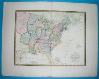1855 Rare Map Texas - Pipe United States Florida York Columbia Dist