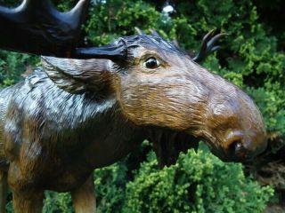 Antique Black Forest Carved Wood Moose - Sculpture - Antlers - Deer - Stag - Wood Carving