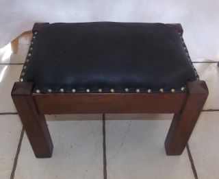 Walnut Mission Footstool / Stool With Black Leather (bm - St101)