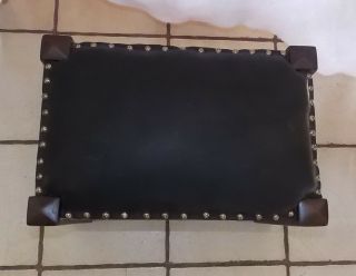 Walnut Mission Footstool / Stool with black leather (BM - ST101) 2