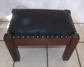 Walnut Mission Footstool / Stool with black leather (BM - ST101) 3