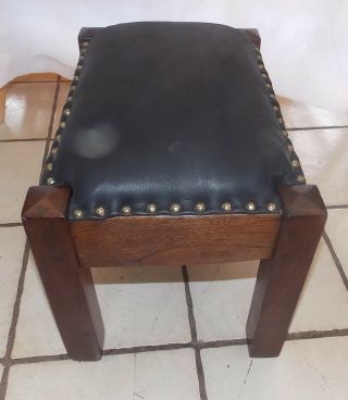 Walnut Mission Footstool / Stool with black leather (BM - ST101) 4