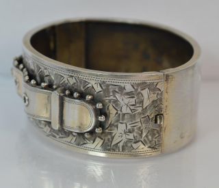 1884 Victorian Aesthetic Period Solid Silver Bangle of Buckle Design 4