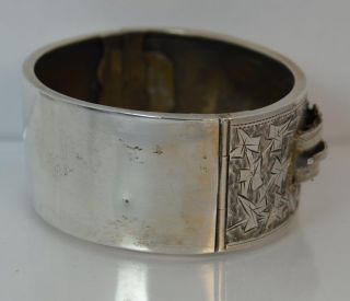 1884 Victorian Aesthetic Period Solid Silver Bangle of Buckle Design 6