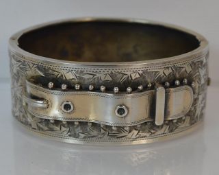 1884 Victorian Aesthetic Period Solid Silver Bangle of Buckle Design 8