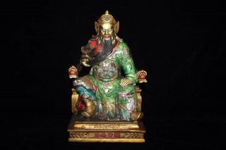 Chinese Antique Old Copper Hand - Painted Fortune Guan Gong Guan Yu