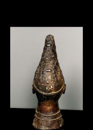 Old Tribal Large Benin Bronze Head of King Figure - Nigeria BN 28 5