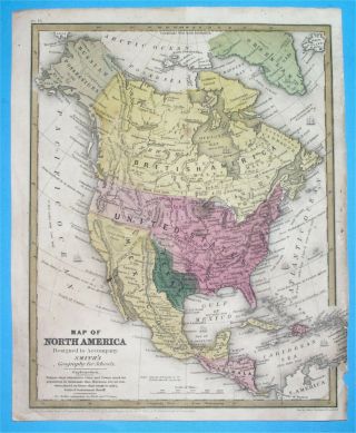 1839 Rare American Antique Map Texas Republic United States California In Mexico