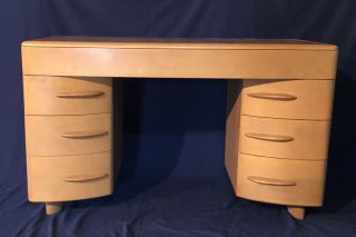 1950s Heywood Wakefield Kneehole Desk And Chair Model M320 Champagne Finish 4
