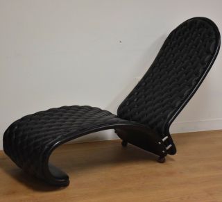 Verner Panton Black Leather Fritz Hansen Chaise Lounge Chair Danish Modern