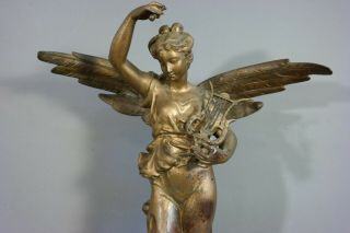 LG 19thC Antique VICTORIAN Era WINGED LADY Musician GODDESS STATUE Old SCULPTURE 2