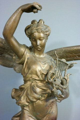 LG 19thC Antique VICTORIAN Era WINGED LADY Musician GODDESS STATUE Old SCULPTURE 4