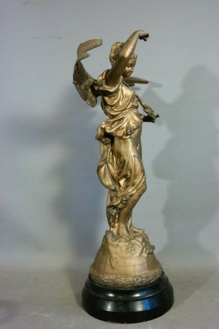 LG 19thC Antique VICTORIAN Era WINGED LADY Musician GODDESS STATUE Old SCULPTURE 5