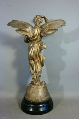 LG 19thC Antique VICTORIAN Era WINGED LADY Musician GODDESS STATUE Old SCULPTURE 6