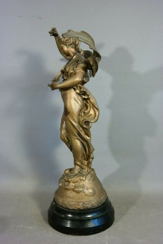 LG 19thC Antique VICTORIAN Era WINGED LADY Musician GODDESS STATUE Old SCULPTURE 7