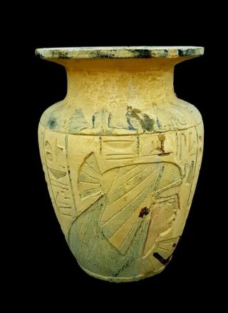 Very Rare Ancient Egyptian Isis Figurine Vessel Stone Faience W/T Heroghliphics 3