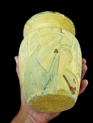 Very Rare Ancient Egyptian Isis Figurine Vessel Stone Faience W/T Heroghliphics 7