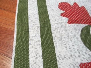 Fall Favorite c 1870s Oak Leaf Reel ANTIQUE Quilt Rust Green Primitive 10