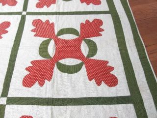 Fall Favorite c 1870s Oak Leaf Reel ANTIQUE Quilt Rust Green Primitive 6