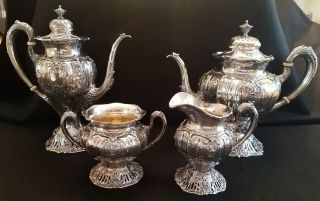 Shreve Crump & Low Sterling Silver Tea Set Hand Chased Victorian Style