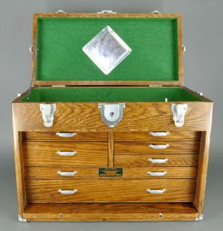 Fine Antique Union Chest Oak Machinist Tool Box Crafting Jewelry 7 Drawer Box