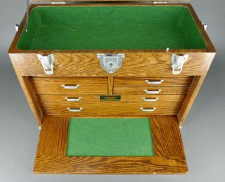 Fine Antique Union Chest Oak Machinist Tool Box Crafting Jewelry 7 Drawer Box 7